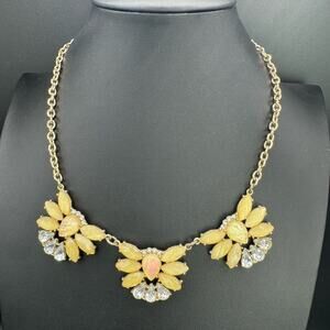 Womens Yellow Floral Bib Gold Tone Cable Chain Fashion Statement Necklace